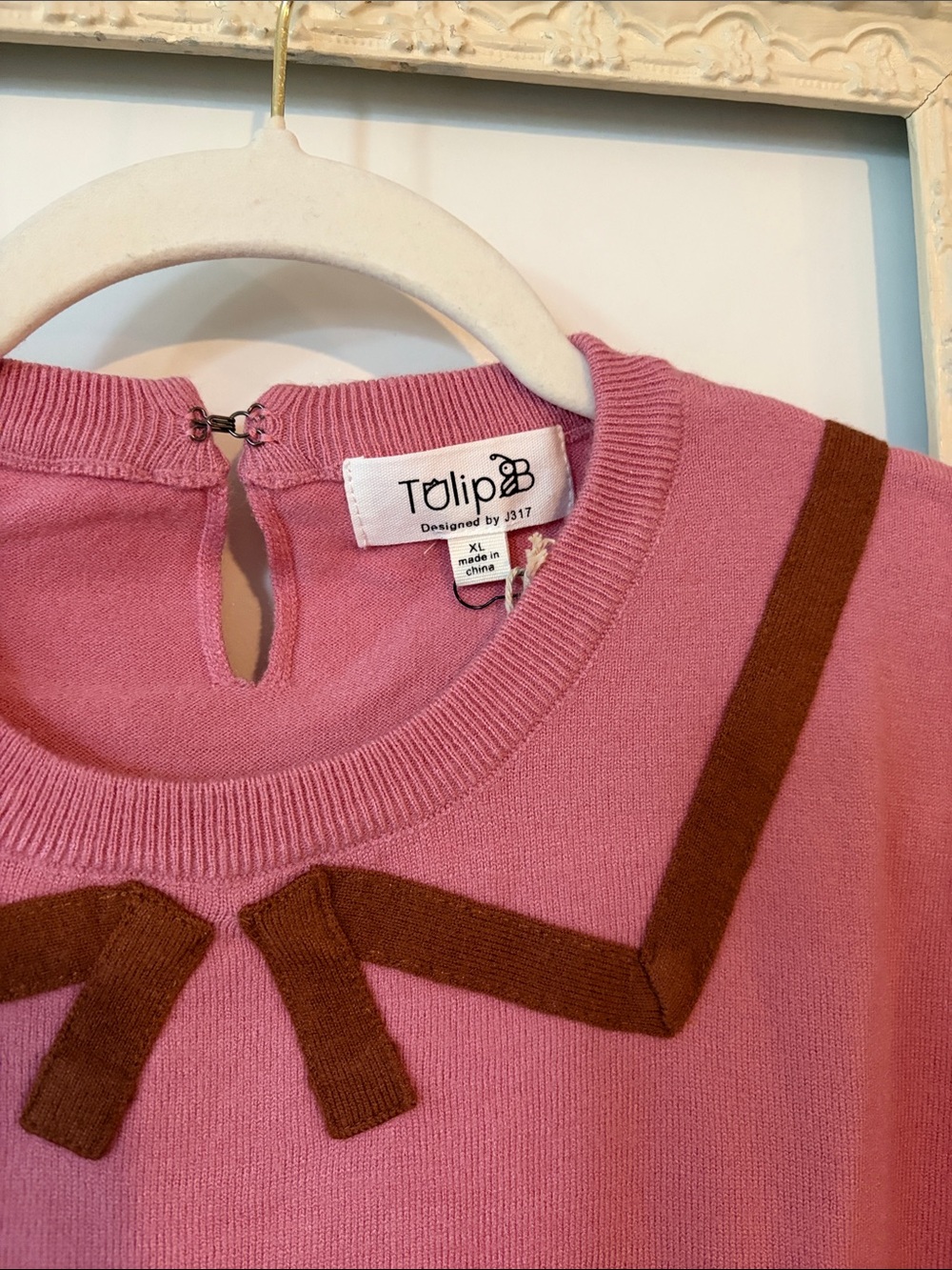 TULIP B | Pink Knit Sweater with Brown Bow Detail - Picture 7 of 15